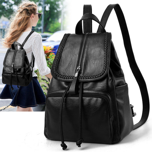 Women's Korean Fashion Trendy Soft Leather Preppy Style Backpacks
