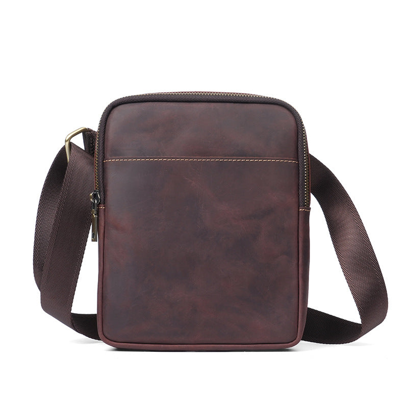 Men's Crazy Horse Leather Fashion Genuine Retro Trendy Large Men's Shoulder Bag