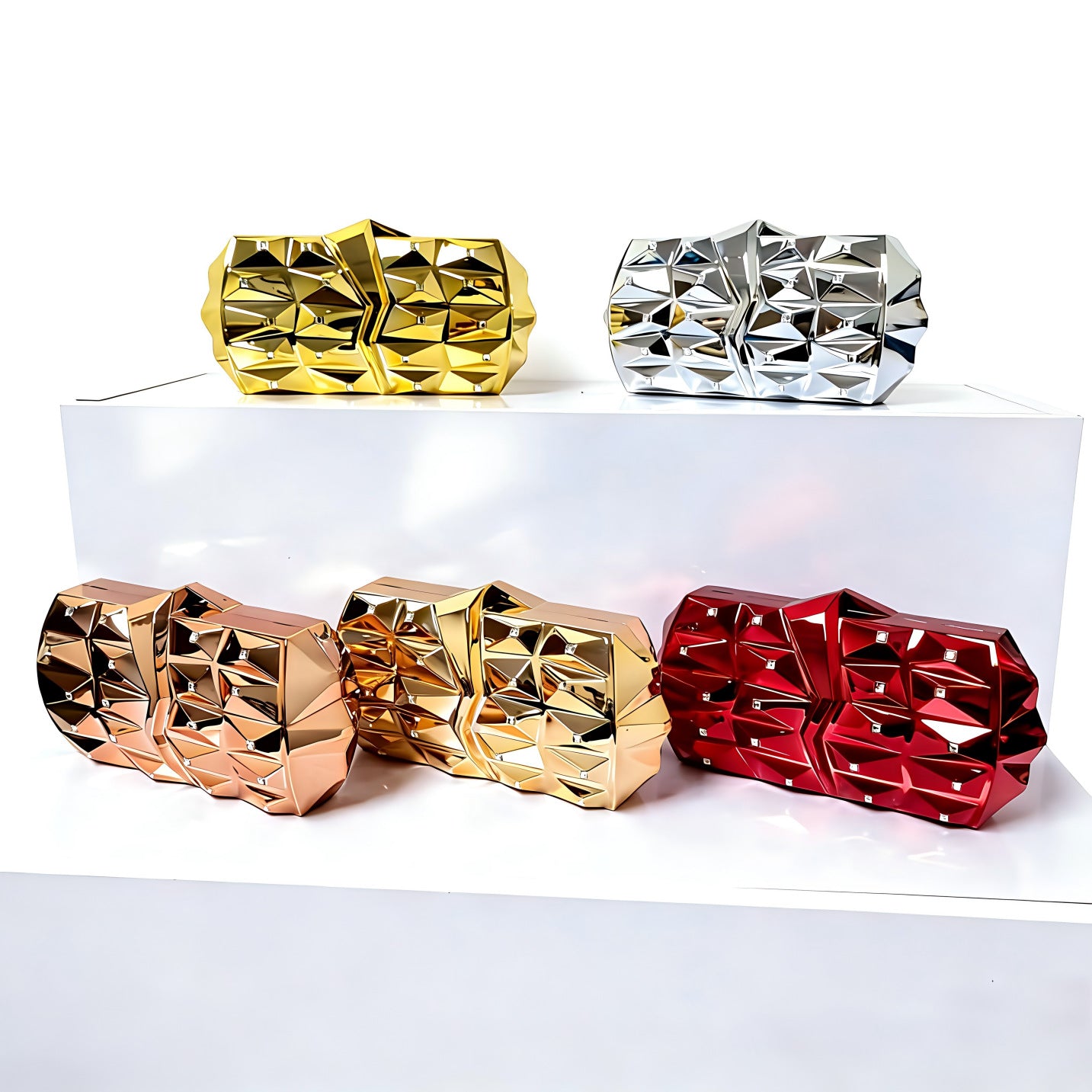 Geometric Rhombus Metal Texture Chain Fashion Shoulder Bags