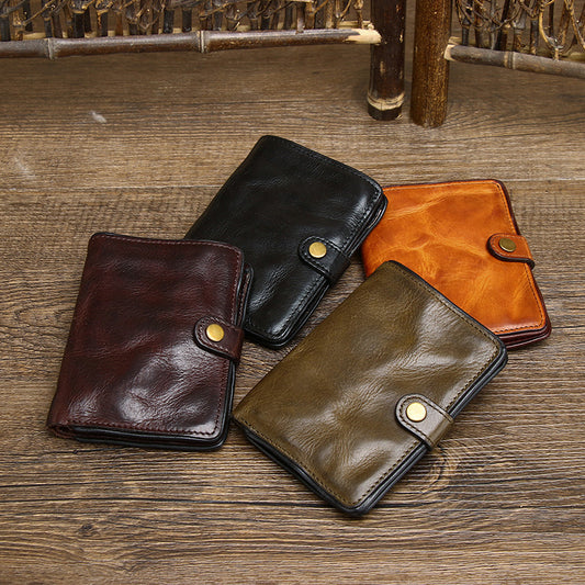 Men's Pleated First Layer Pure Cattlehide Genuine Leather Short Simple Men's Wallet