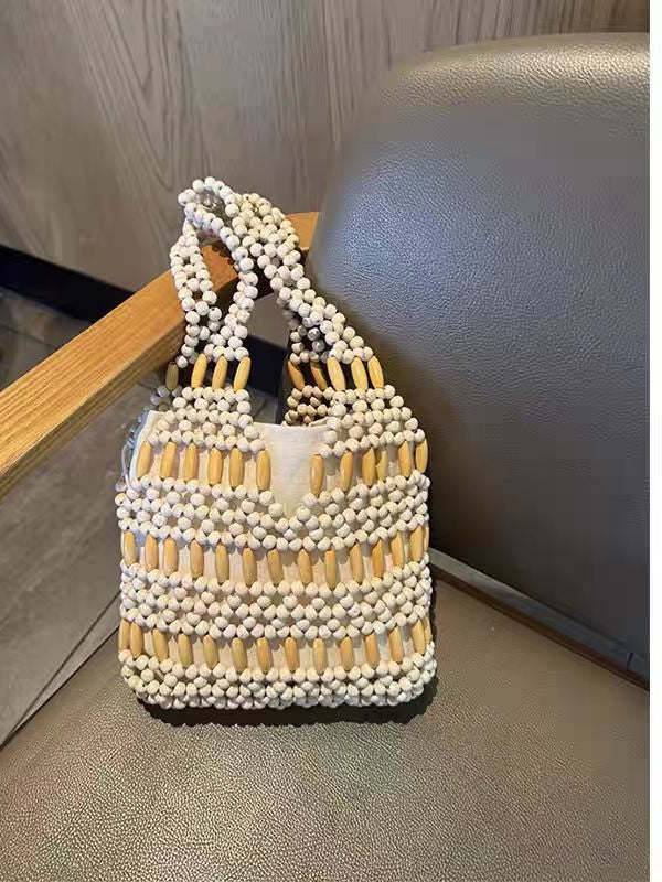 Wooden Bead Fashion Hand-woven Design Advanced Small Square Bags