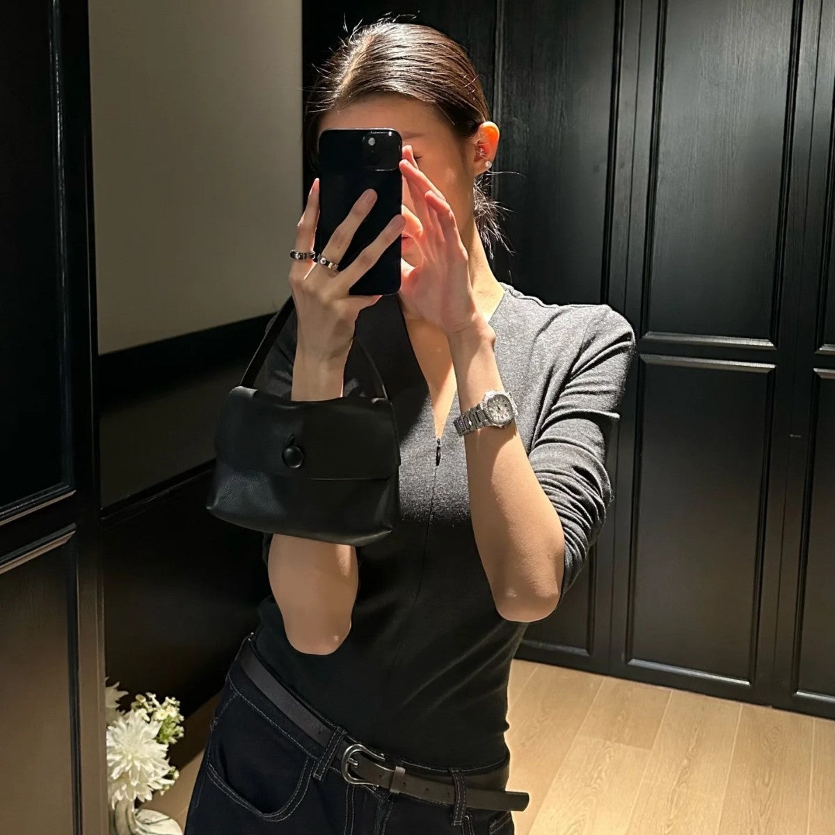 Style Niche Button Genuine Leather Minimalist Women's Clutch