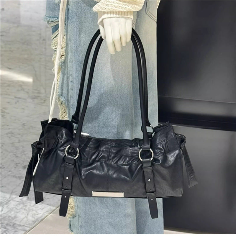 Spring Metal Label Side Strap Long Handbags