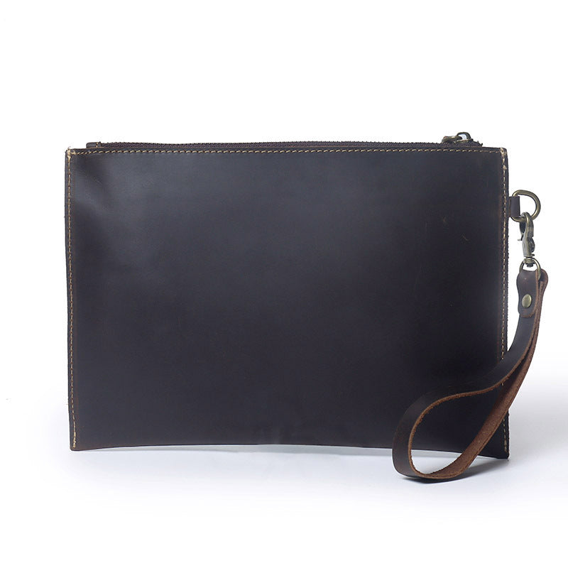 Men's Horse Leather Vintage Envelope Pure Cowhide Zipper Genuine Simple Bags