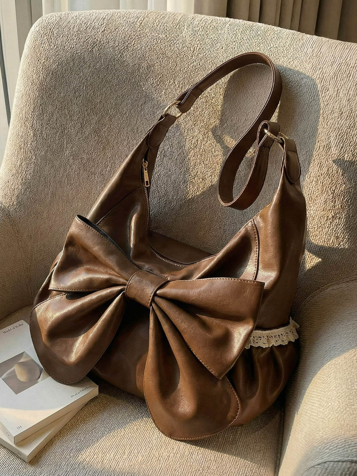 Women's Large Capacity Commuter High-grade Soft Leather Bow Women's Shoulder Bag