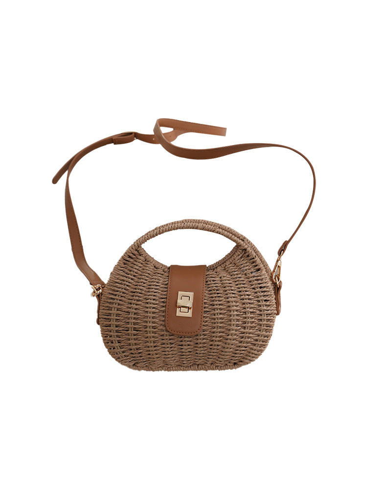Frame Woven Straw Portable French Seaside Vacation Women's Messenger Bag