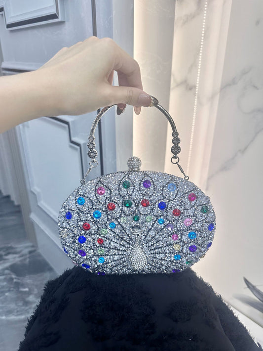 Peacock Diamond Clutch Birthday Wedding Retro Style Dinner Bag