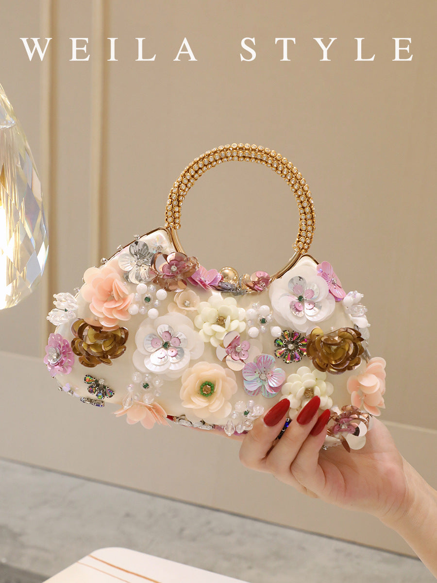 Women's Hand-held Clutch Banquet Flowers Sequin Wedding Dinner Bag