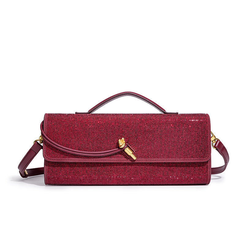 Women's Hot Rhinestone Exquisite Horizontal Diamond Portable Baguette Hand-held Dinner Bag