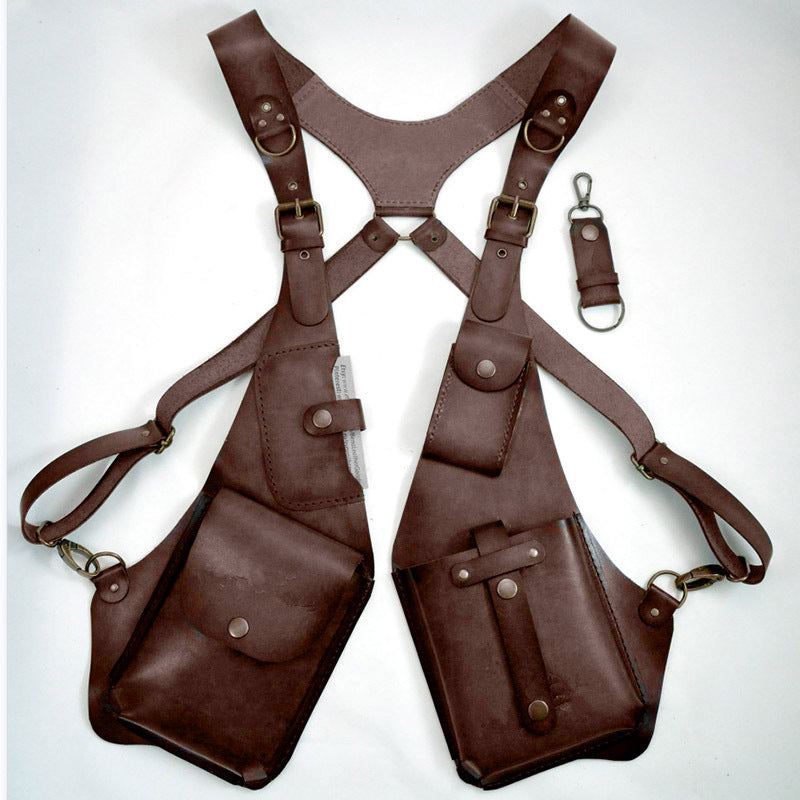 Women's & Men's Vintage Leather Strap Underarm Mobile Sports Satchel, Hanging Bag
