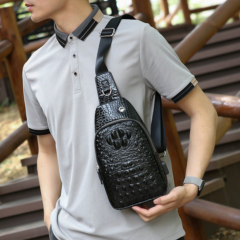 Men's Trendy Crocodile Pattern Retro Large Capacity Men's Messenger Bags