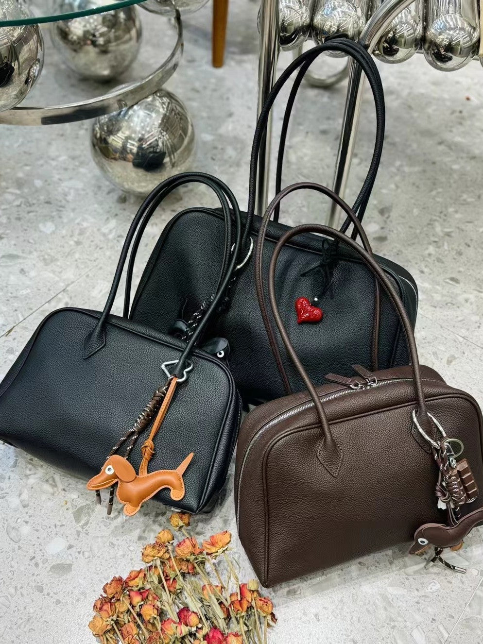 Women's Capacity Bowling Genuine Leather Underarm Boston Women's Shoulder Bag
