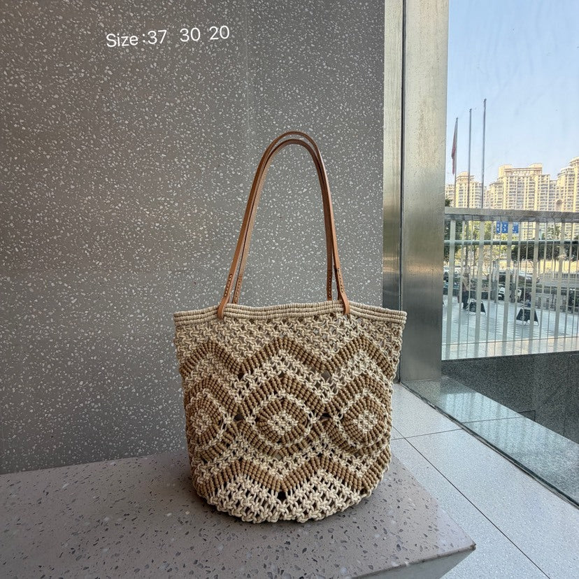 Hollowed Fashion Handmade Wax Rope Woven Large Capacity Women's Shoulder Bag