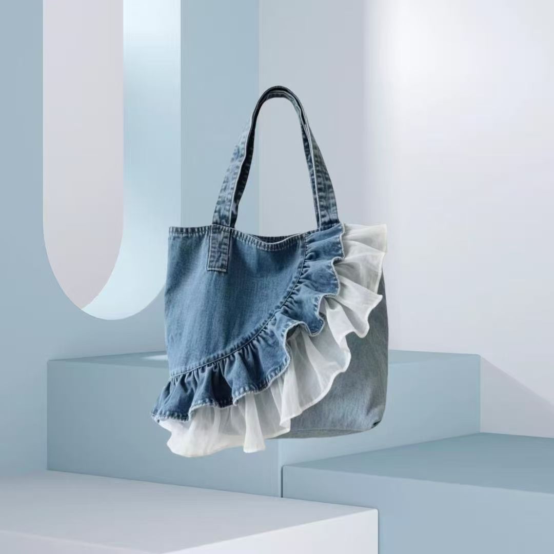Women's Fashionable Washed Denim Stitching High-grade Popular Shoulder Bags