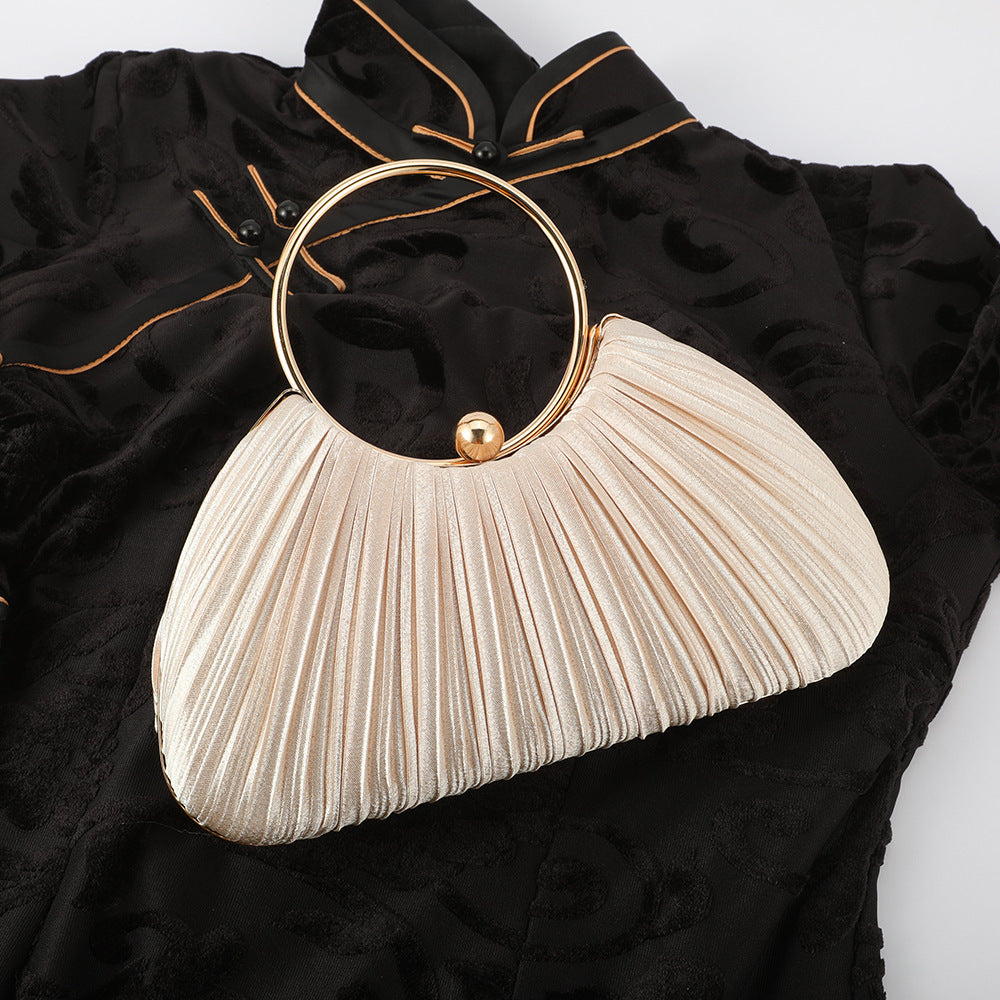 Women's Simple Silk Pleated Dress Clutch Retro National Style Dinner Bag