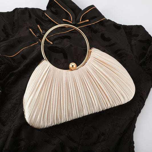 Women's Simple Silk Pleated Dress Clutch Retro National Style Dinner Bag