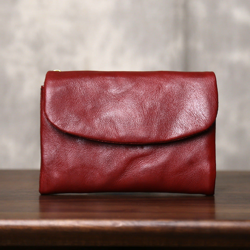 Women's & Men's First Layer Cowhide Genuine Leather Large Capacity Retro Fashion Three Men's Wallet