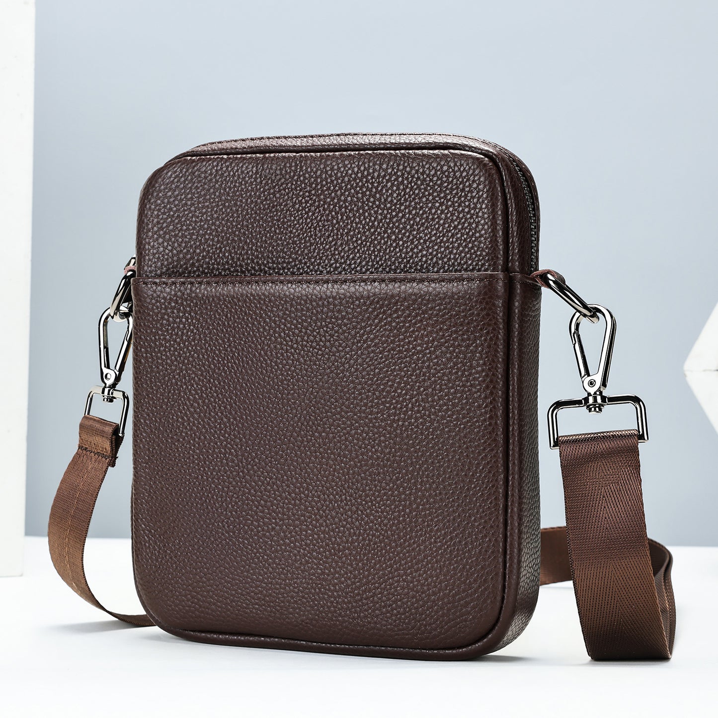 Men's Vintage Cowhide Genuine Leather Vertical Black Fashion Men's Shoulder Bag