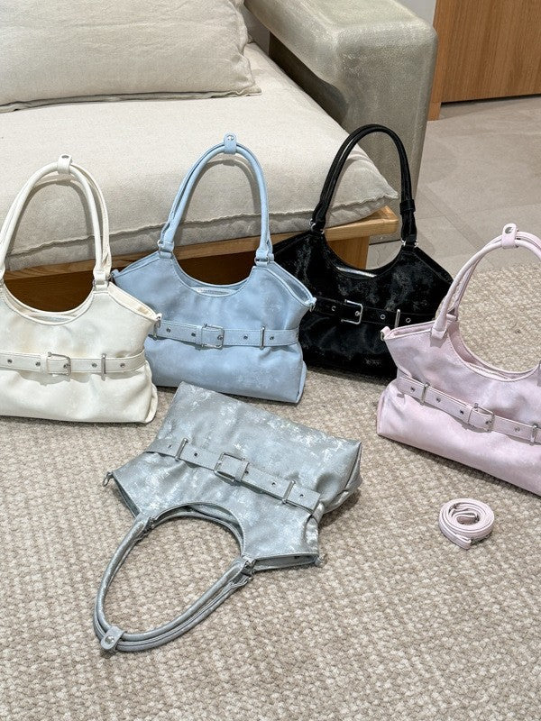 Spring High-grade Light Blue Locomotive Style Korean Exquisite Fashion Women's Shoulder Bag