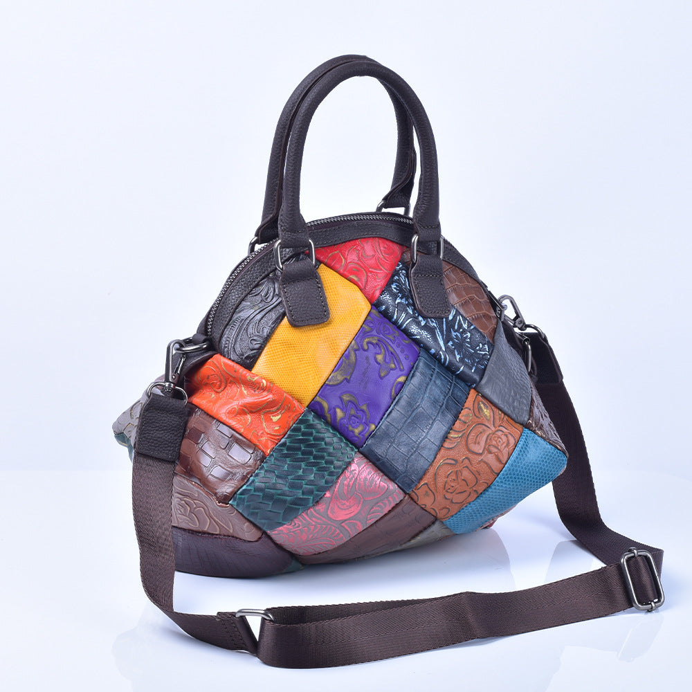 Women's Retro Contrast Color Genuine Leather Soft Bags