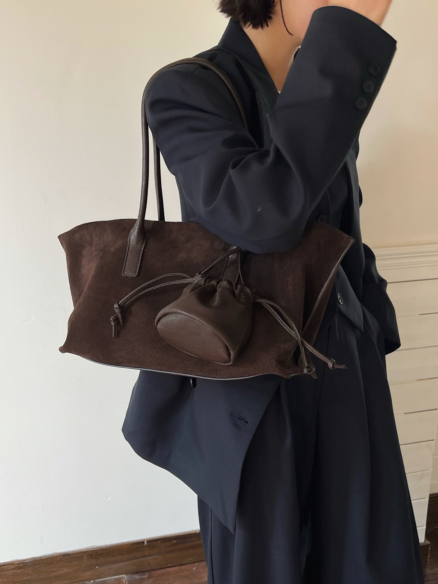 Frosted Cowhide Full Leather Fabric Three Simple Bags