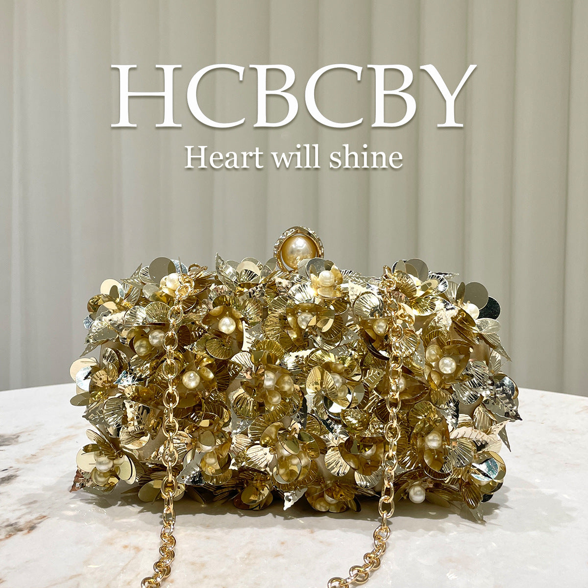 Women's Gold Glitter Flower Sequins Decoration Fashion Temperament Elegant Dress Bags