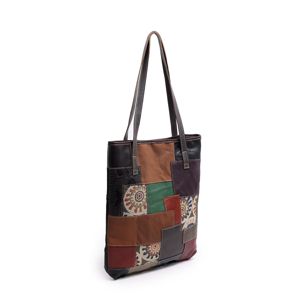 Layer Cowhide Leather Stitching Retro Textured Women's Shoulder Bag