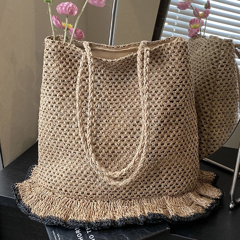 Capacity Skirt Straw Niche Hollow Out Woven Seaside Vacation Women's Shoulder Bag