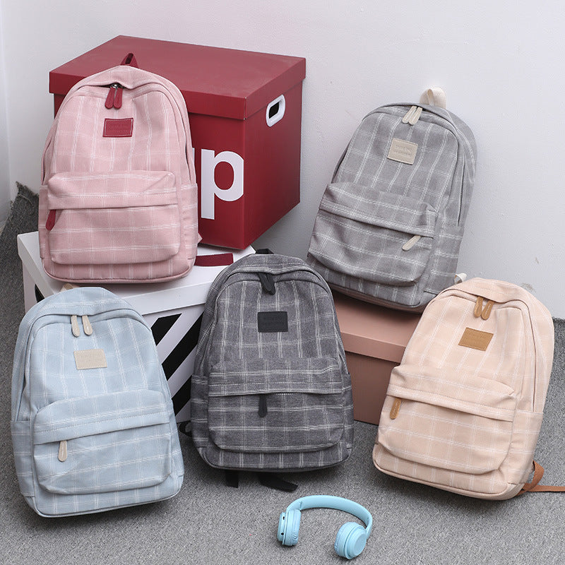 Male Female Simple Plaid Mori High Backpacks