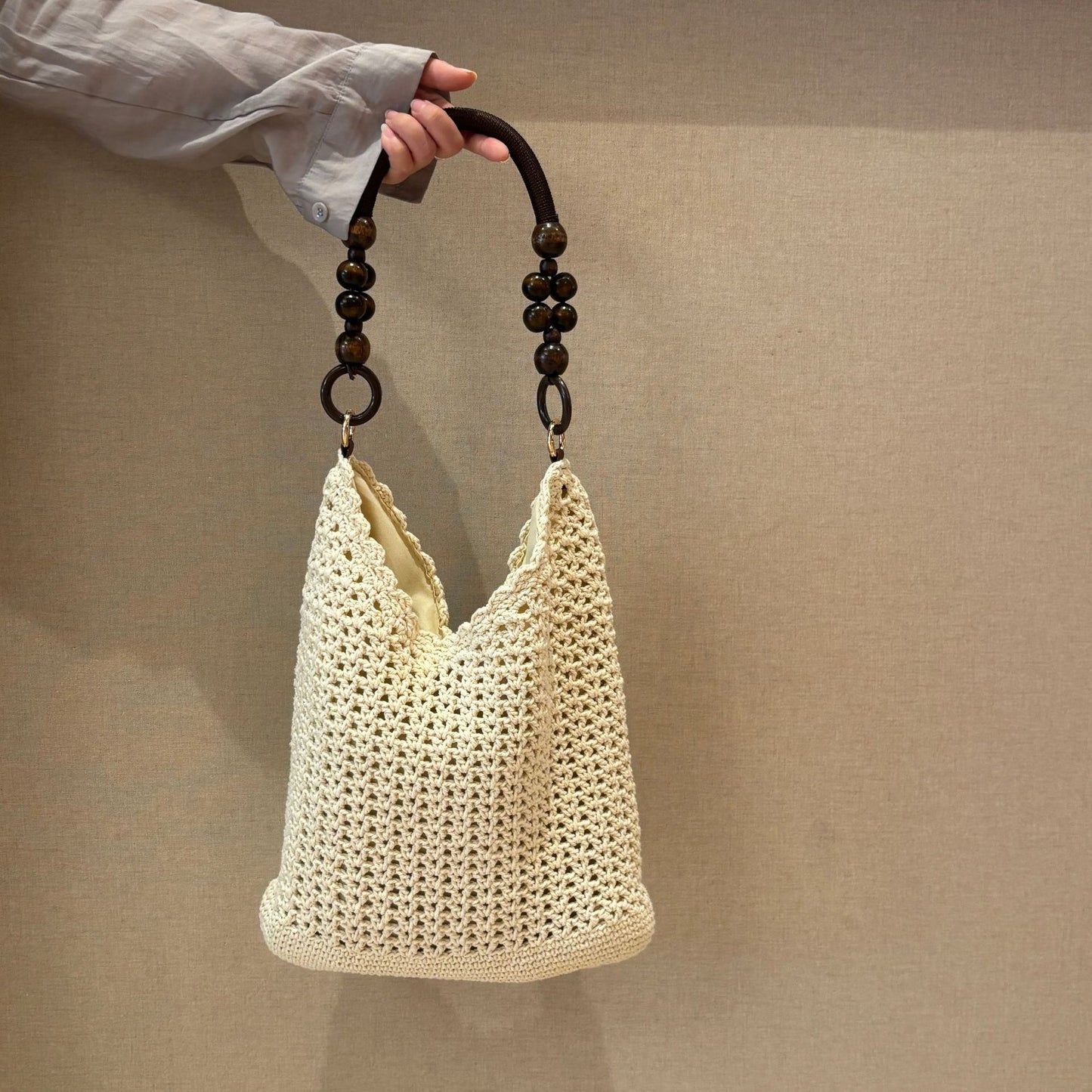 Chinese Style Beads Strap Cotton Thread Woven Women's Shoulder Bag