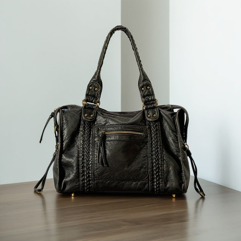 Women's Large Capacity Motorcycle French Retro Underarm Distressed Fashion Tote Bags