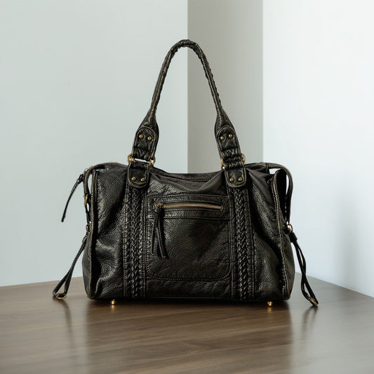Women's Large Capacity Motorcycle French Retro Underarm Distressed Fashion Tote Bags