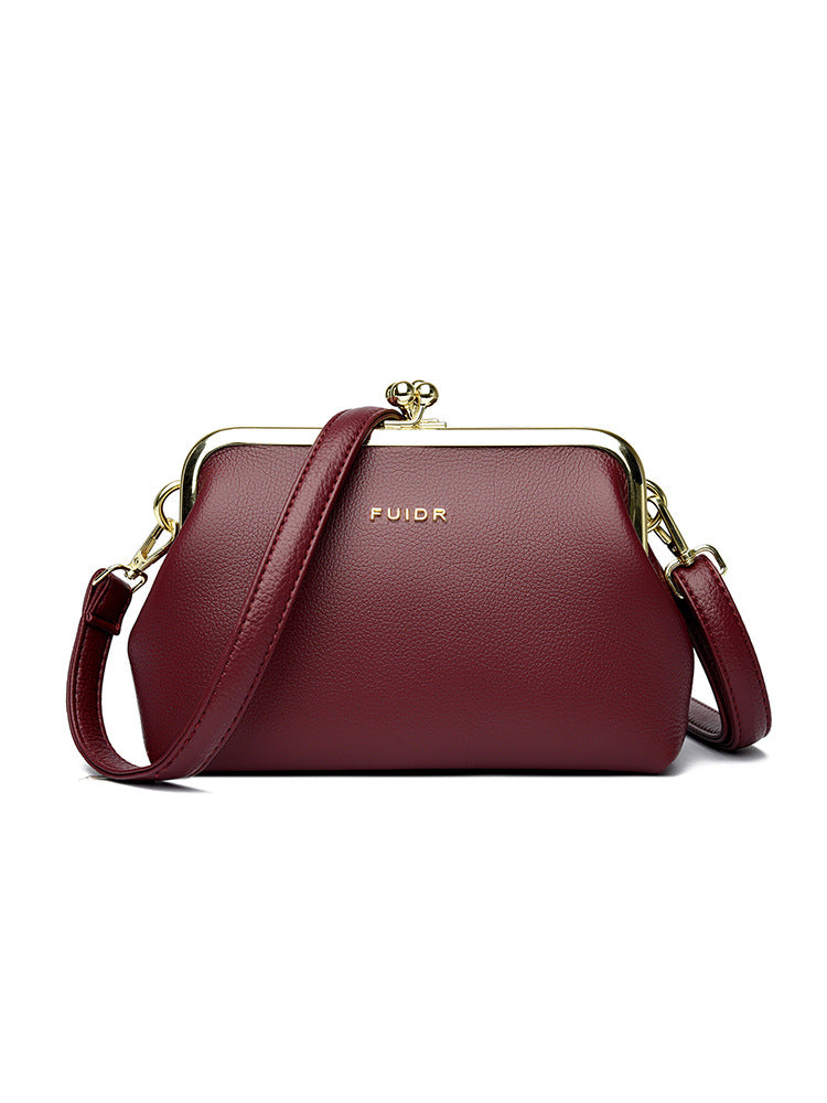 Women's Korean First Layer Cowhide Clip Textured Women's Handbag