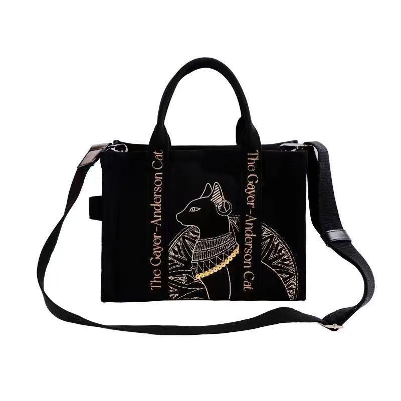 Anderson Cat Embroidery Portable Cotton Canvas Personal Birthday Tote Bags