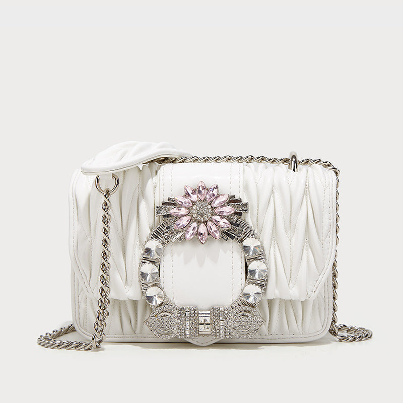 Women's Diamonds Pleated Diamond Pattern Chain Genuine Leather Women's Shoulder Bag
