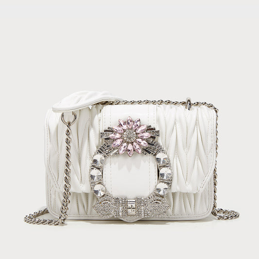 Women's Diamonds Pleated Diamond Pattern Chain Genuine Leather Women's Shoulder Bag