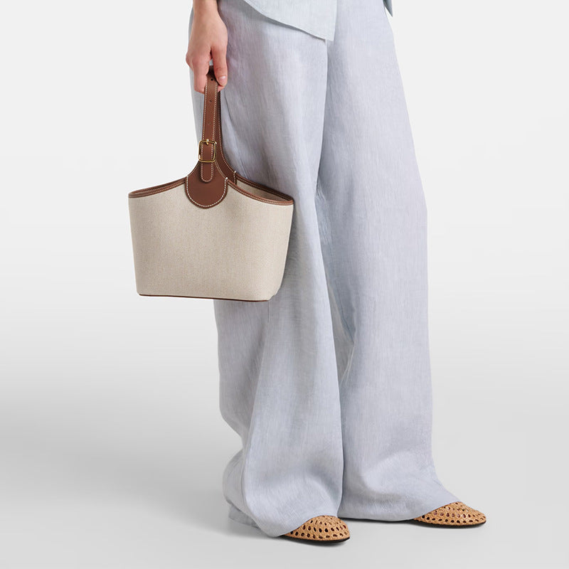 High Version Calfskin Linen Vegetable Basket Women's Handbag