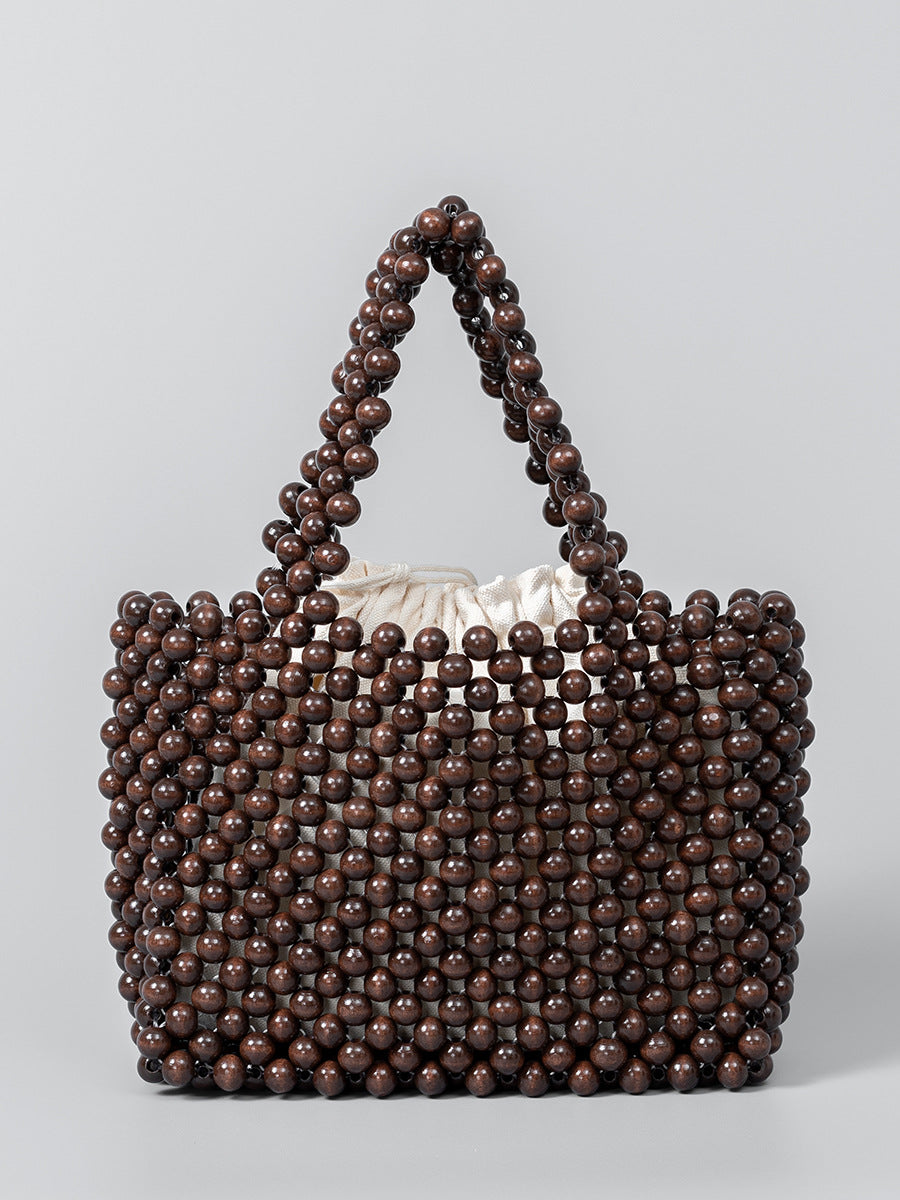 Women's Summer Niche Design With Wooden Beads Decoration Bags
