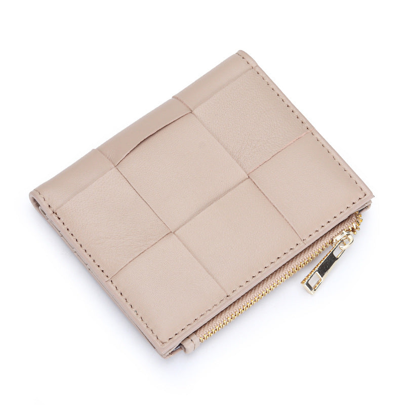 Women's Sheepskin Short Style Design Woven Leather Ladies Wallet
