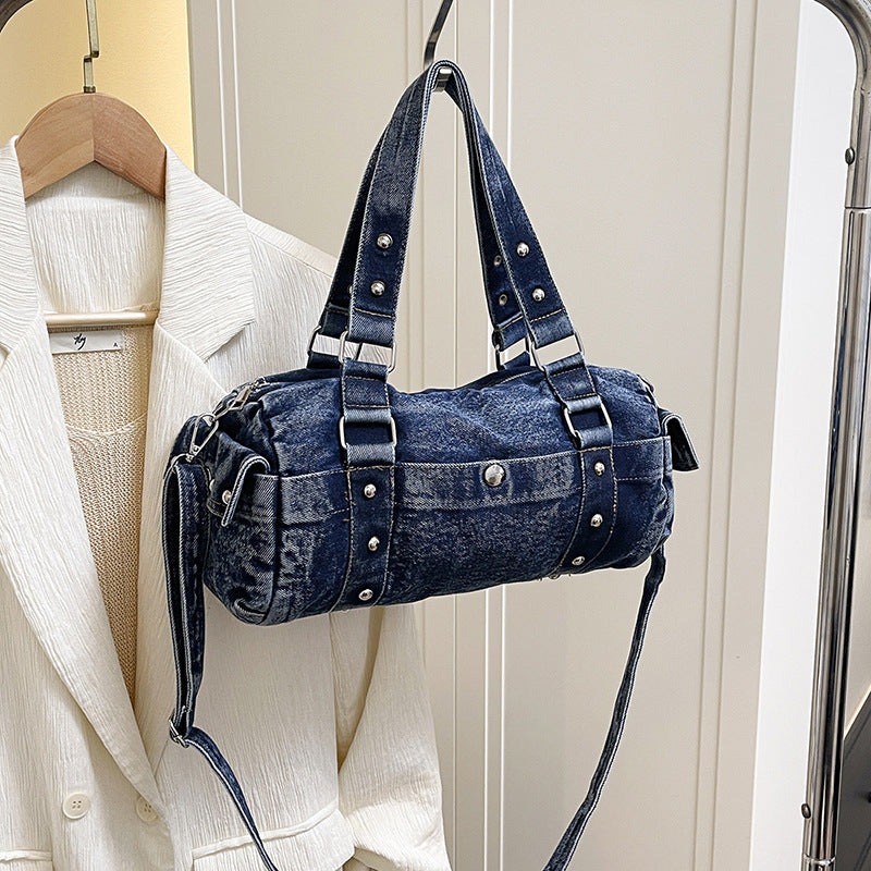 Women's Rivet Boston Denim Korean Chic Unique Women's Shoulder Bag