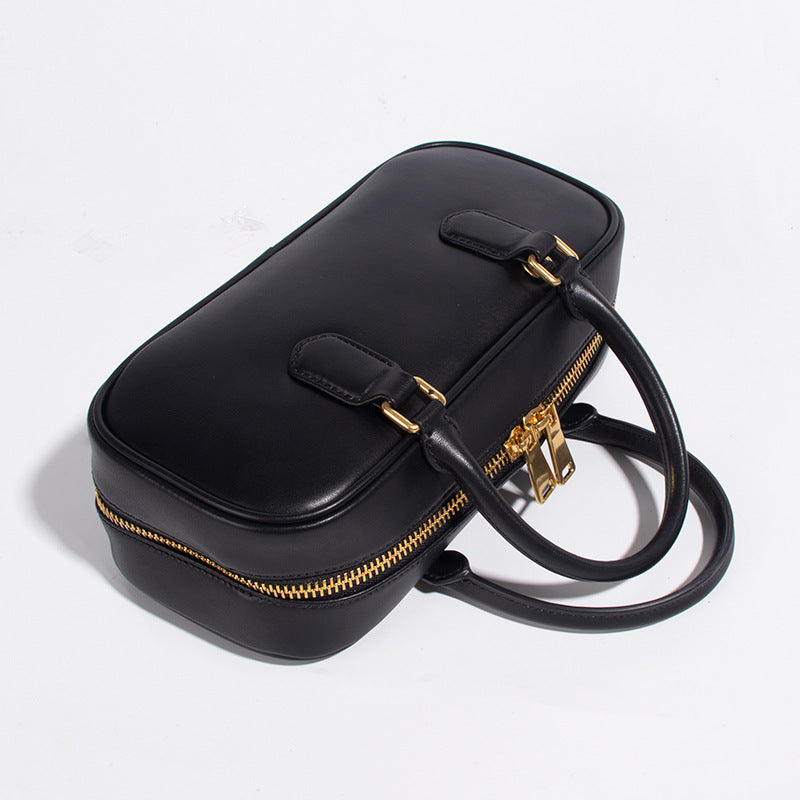 Classic Slouchy Cowhide Bowling Boston Portable Women's Handbag
