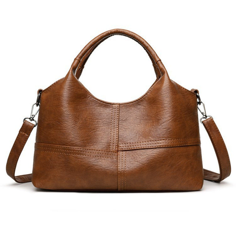 Women's Retro Soft Leather Fashion Stitching Large Women's Messenger Bag