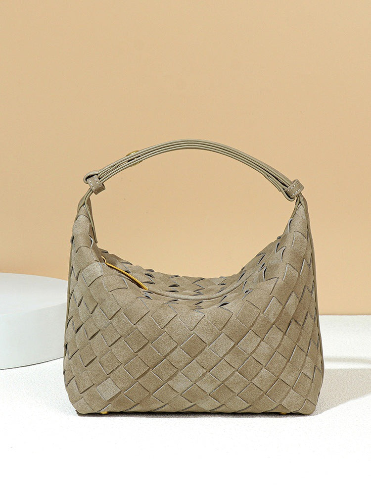 Work Woven Design High Sense Lunch Box Fashion Frosted Women's Shoulder Bag