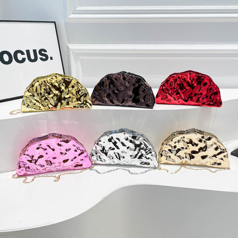 Women's Irregular Glossy Acrylic Dumplings Fan-shaped Clutch Bags