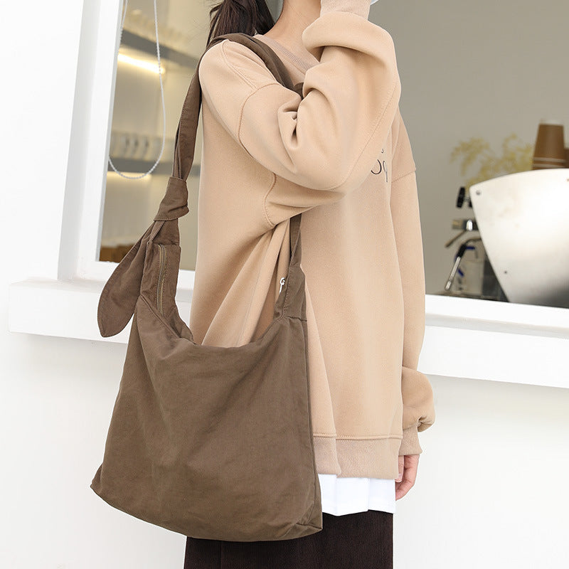 Women's Retro Washed Worn Canvas Knotted Fashion Solid Shoulder Bags