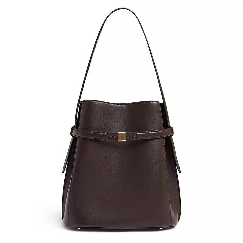 Genuine Leather Simple Female Swedish Design Versatile Bucket Bags