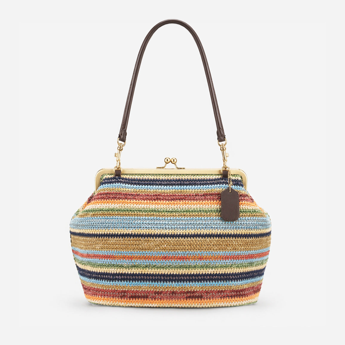 Women's Striped Kiss Straw Woven Clip Summer Women's Handbag