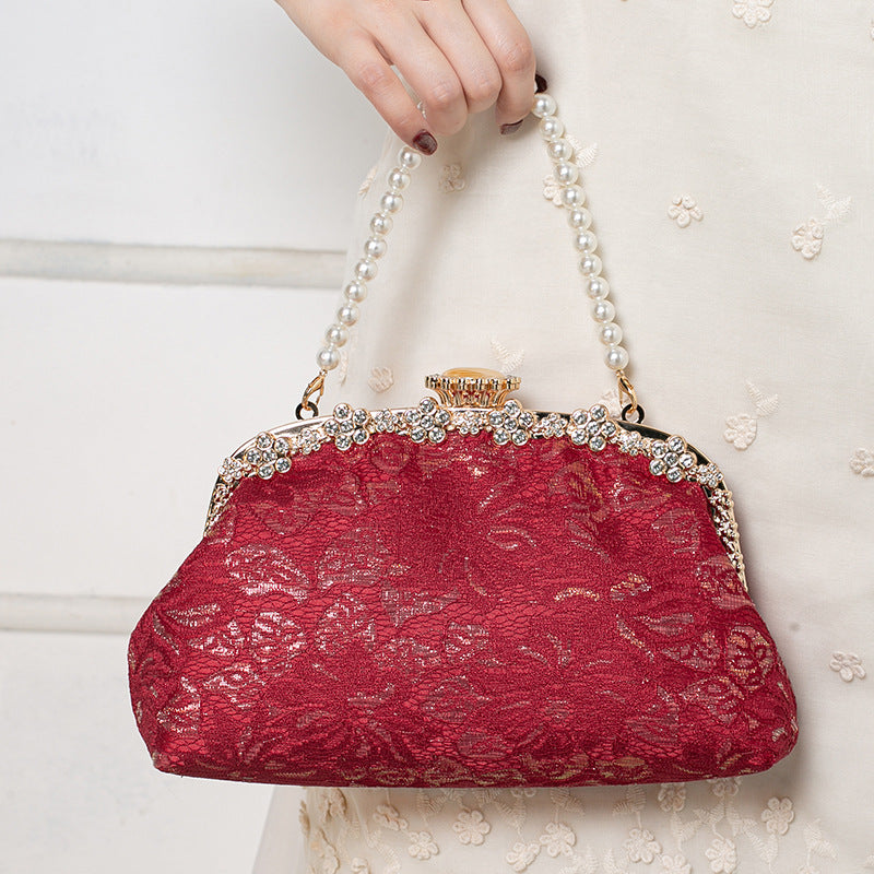 Women's Cheongsam Chinese Style Traditional Wedding Banquet Hand Bridal Pearl Dinner Bag