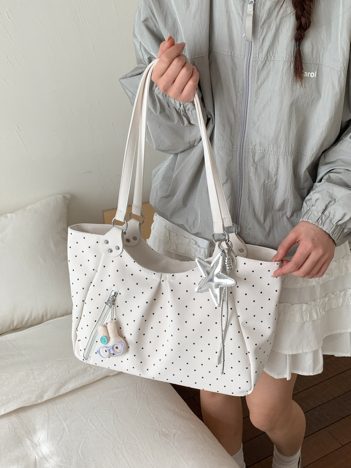 Women's Polka Dot Large Capacity Loose College Tote Bag