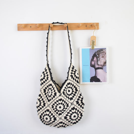 Wool Hollow Out Grandmother Plaid Flower Ethnic Bags